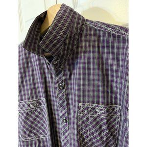 Michael Brandon‎ Button Up Shirt Men’s Sz XL Purple Black White Long Sleeve
